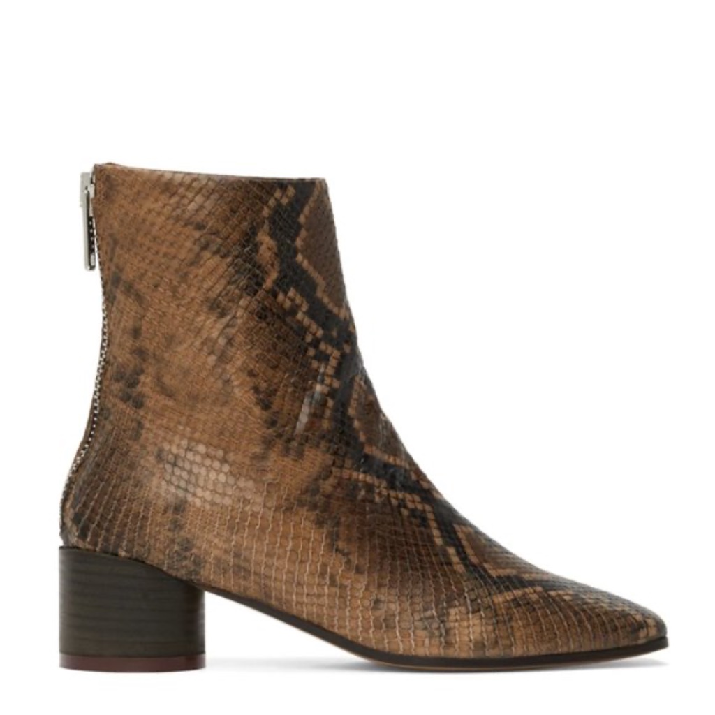 Mm6 Maison Margiela Brown Snake Leather Square Toe Zipper Heel Boots 7.5 7 6 6.5